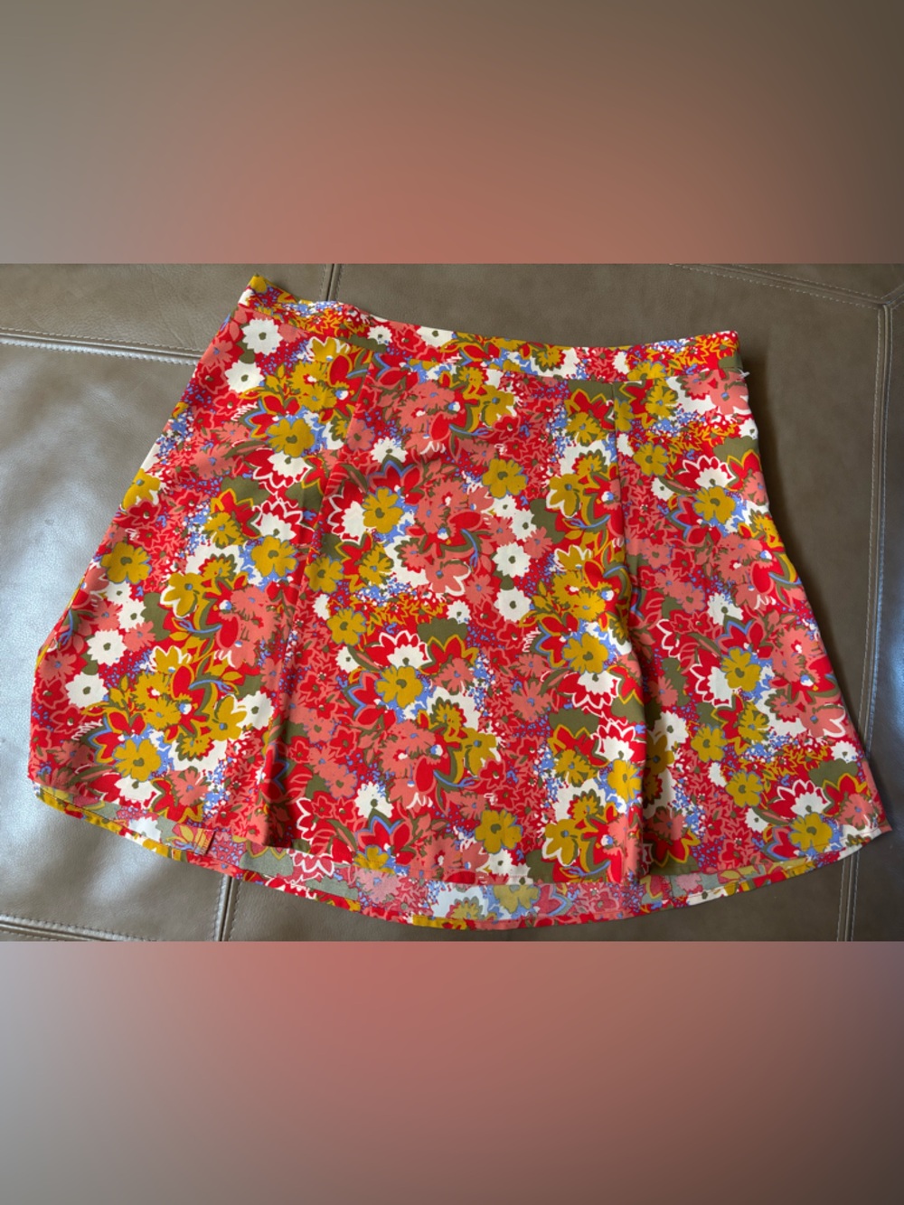 LOFT Red Floral dainty flowy mini Circle Skirt size 16 for summer beach vacation